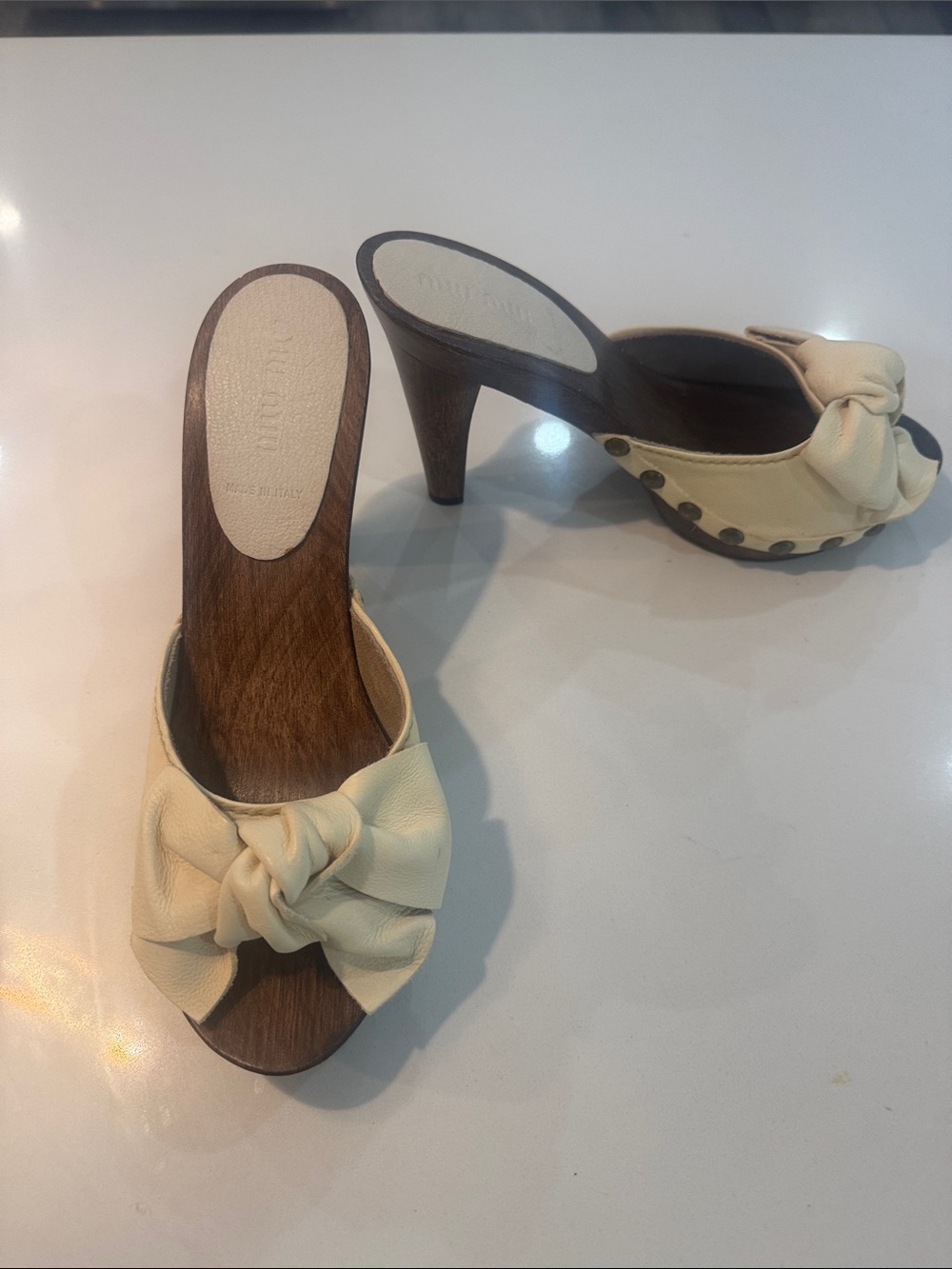 MIU MIU Women’s Cream Knot Mule Heels